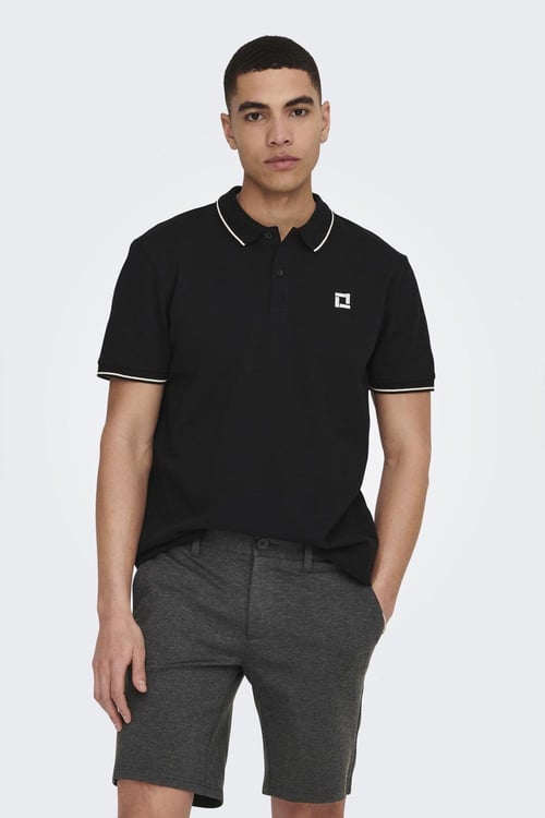 Only & Sons Onsfletcher Pamuklu Regular Fit Düğmeli Erkek Polo Yaka T Shirt 22024827 SİYAH