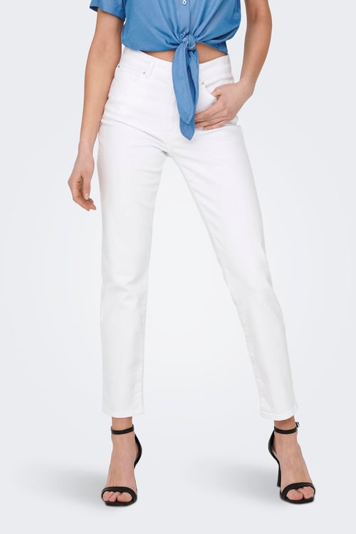 OnOnlemily Streç Pamuklu Regular Fit Yüksek Bel Düz Paça Jeans Kadın Kot Pantolon 15292435 BEYAZ