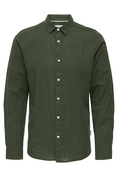 Onscaiden Keten ve Pamuk Karışımlı Slim Fit Erkek Gömlek 22012321 KOYU HAKİ
