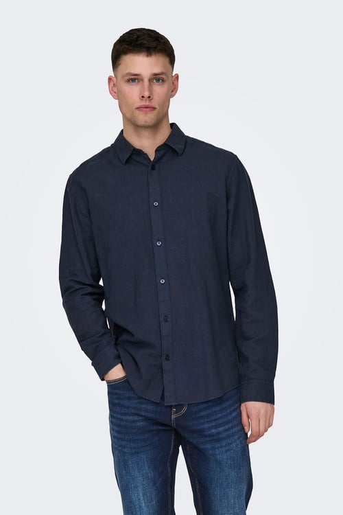 Onscaiden Keten ve Pamuk Karışımlı Slim Fit Erkek Gömlek 22012321 LACİVERT