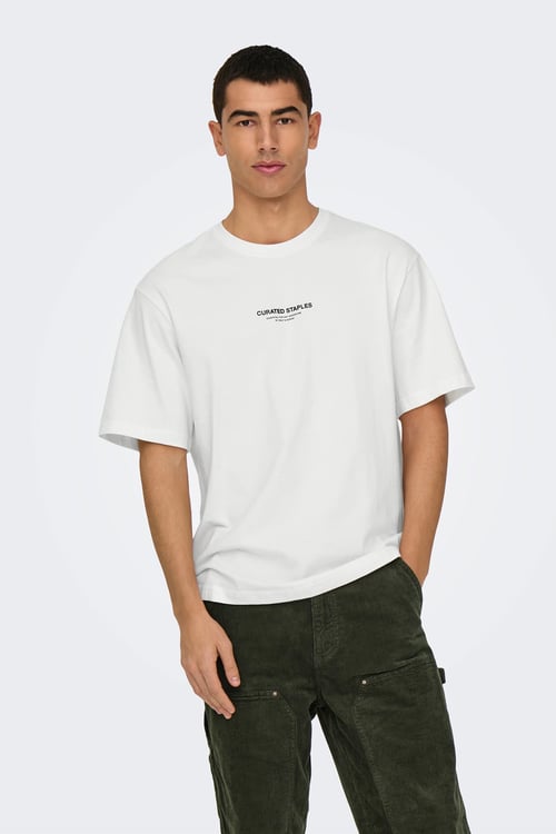 Onscurated % 100 Pamuk Baskılı Bisiklet Yaka Erkek T Shirt 22030925 KREM