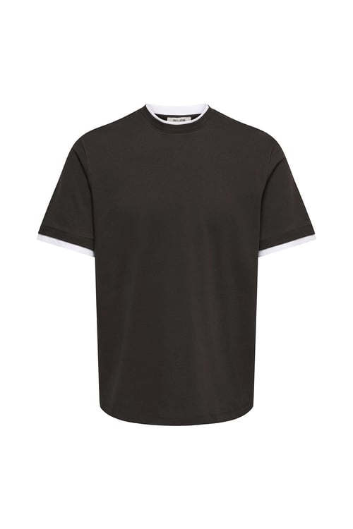 Onsdean Pamuk Karışımlı Yaka Detaylı Bisiklet Yaka Erkek T Shirt 22041397 KOYU KAHVE