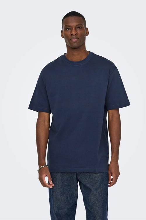Onsfred % 100 Pamuk Relaxed Fit Bisiklet Yaka Erkek T Shirt 22022532 LACİVERT