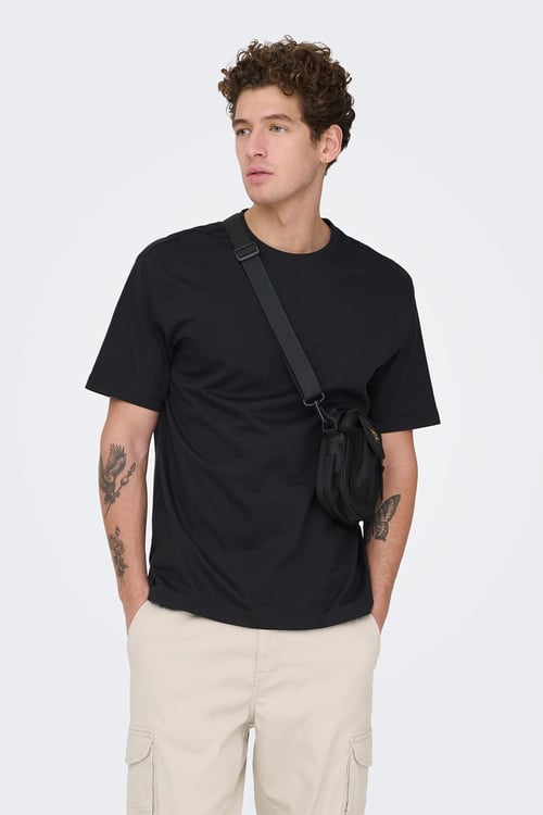 Onsfred % 100 Pamuk Relaxed Fit Bisiklet Yaka Erkek T Shirt 22022532 SİYAH