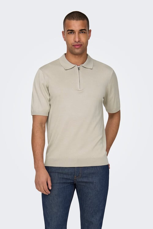 Onswyler Regular Fit Yarım Fermuarlı Erkek Polo Yaka T Shirt 22028606 AÇIK BEJ