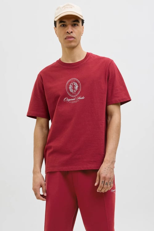 Originals Jordia Baskılı Pamuklu Relaxed Fit Bisiklet Yaka Erkek T Shirt 12286609 BORDO