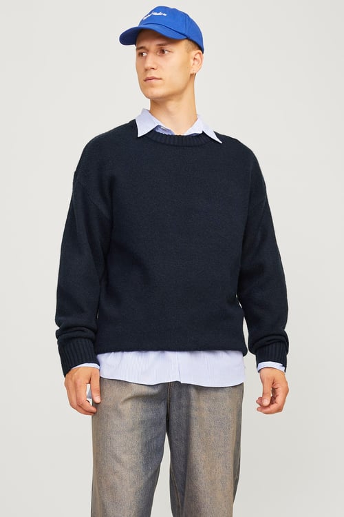 Originals Jorollie Yün Karışımlı Relaxed Fit Bisiklet Yaka Örme Erkek Kazak 12215468 KOYU LACIVERT