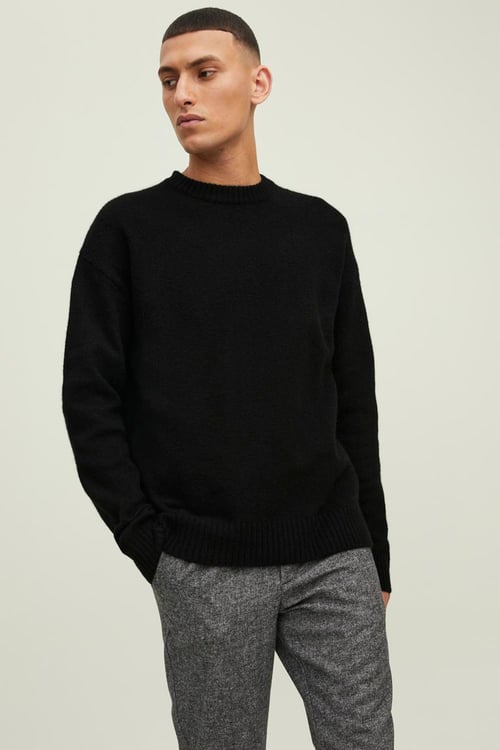 Originals Jorollie Yün Karışımlı Relaxed Fit Bisiklet Yaka Örme Erkek Kazak 12215468 SİYAH