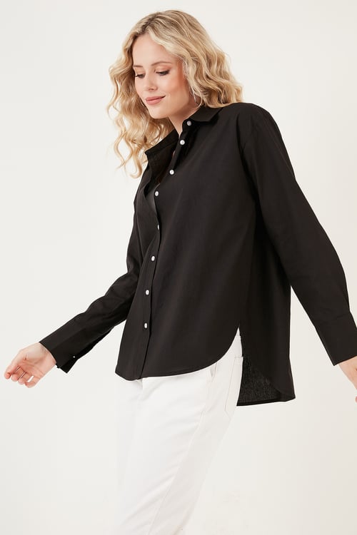 Oversize % 100 Pamuk Poplin Kadın Gömlek CF21S163867 SİYAH