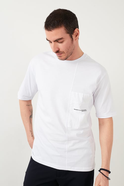Oversize Bisiklet Yaka % 100 Pamuk Erkek T Shirt 5721013 BEYAZ-BEYAZ