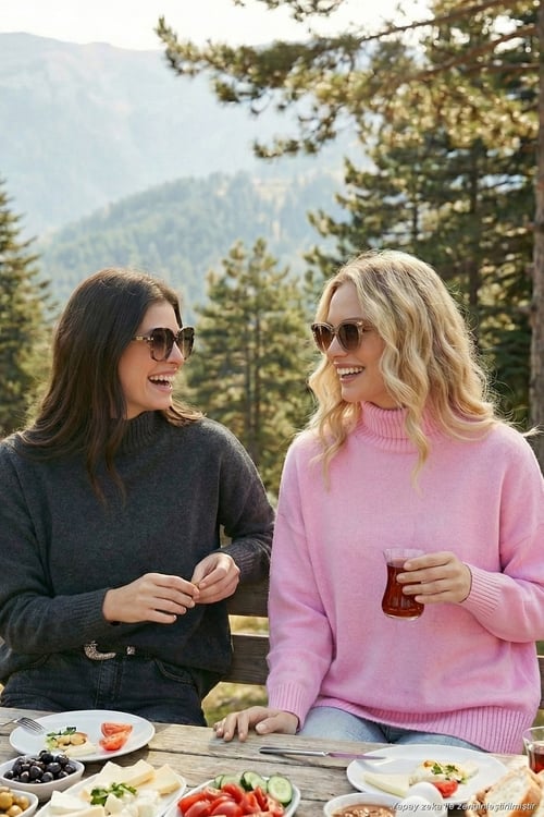 Oversize Fit Balıkçı Yaka Yumuşak Dokulu 2'li Paket Triko Kadın Kazak 680KZ00469S2 Şeker Pembe-Antrasit
