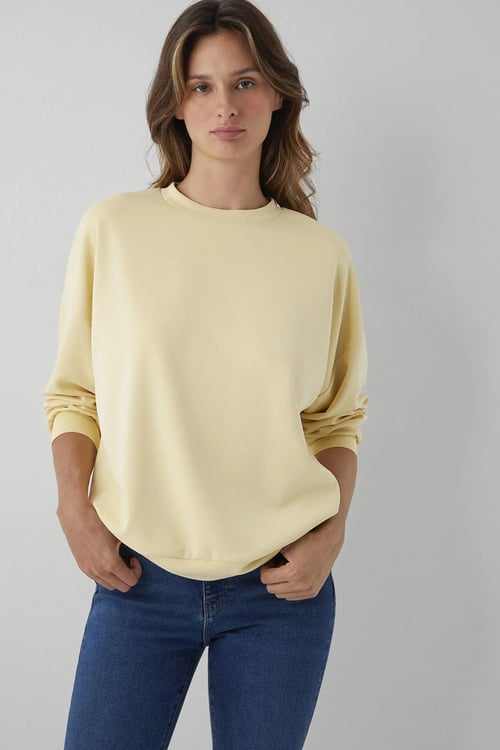 Oversize Fit Bisiklet Yaka Kadın Sweat 168837-71206 SARI