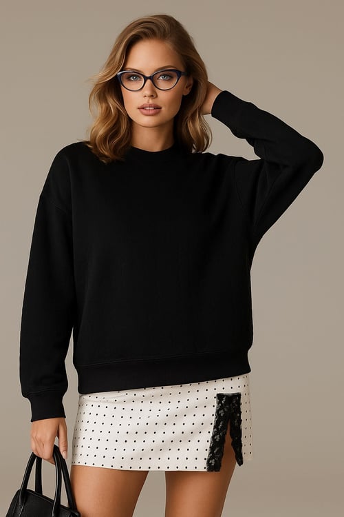Oversize Fit Bisiklet Yaka Kadın Sweat 25K0141K1 SİYAH