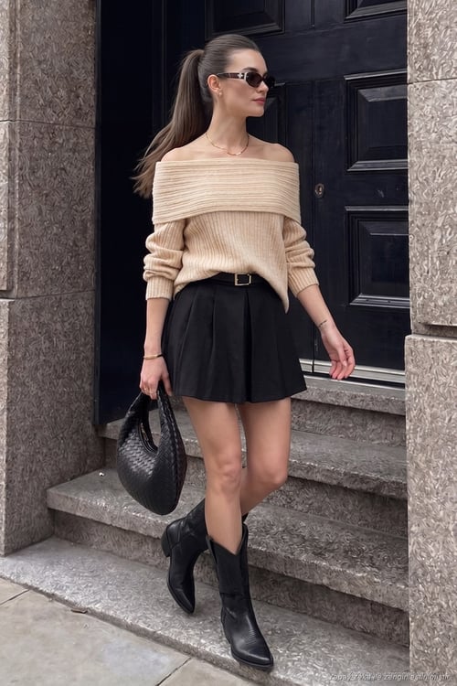 Oversize Fit Madonna Yaka Triko Kadın Kazak 4615216 BEJ