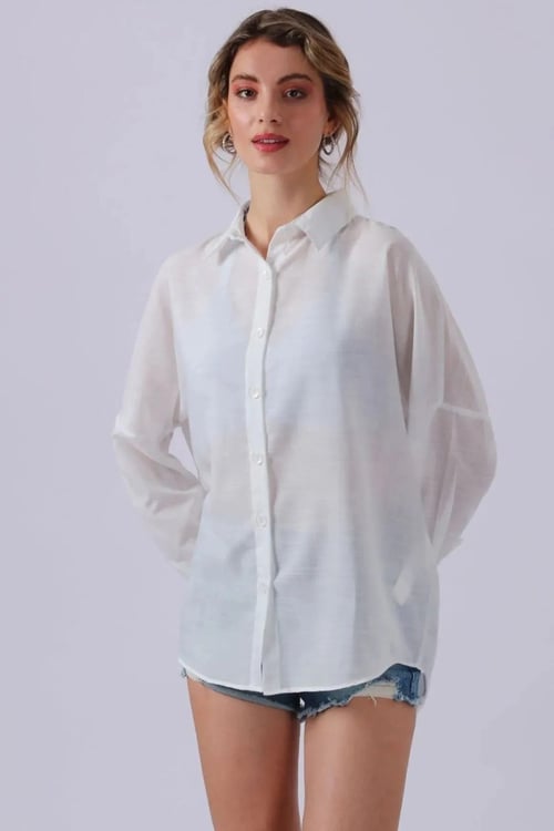 Oversize Kadın Gömlek 6781001 BEYAZ