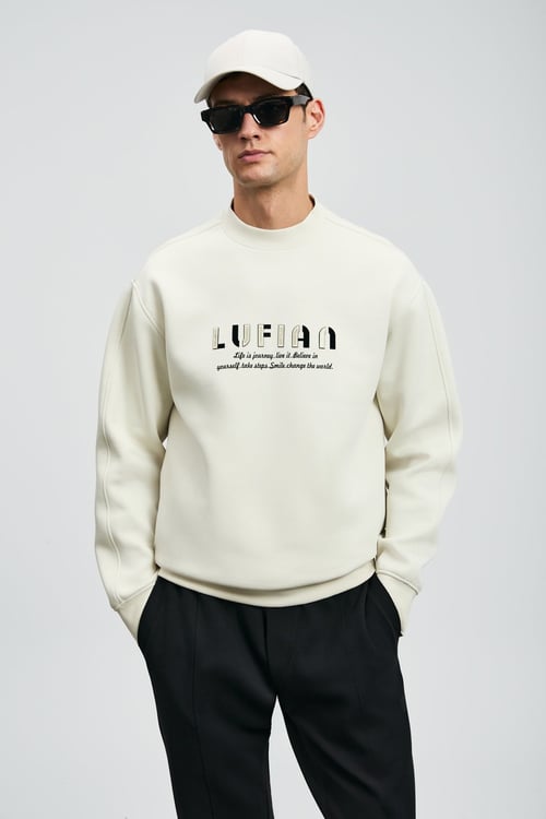 Pamuk Karışım Regular Fit Logolu Bisiklet Yaka Erkek Sweat 112030178 KIRIK BEYAZ