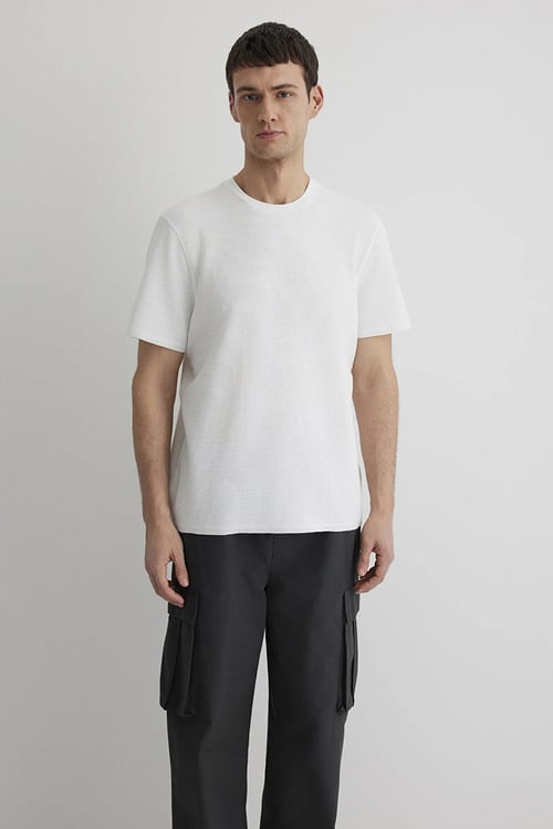 Pamuk Karışımlı Bisiklet Yaka Basic Erkek T Shirt 0610277-70054 EKRU