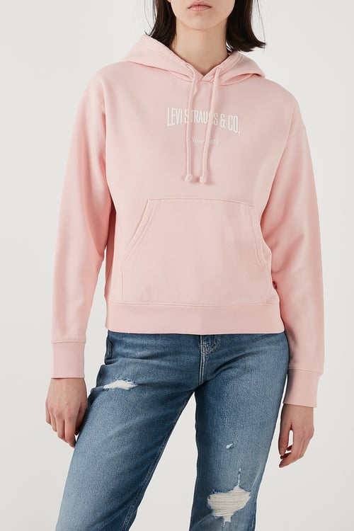 Pamuk Karışımlı Kapüşonlu Yaka Kanguru Cepli Kadın Sweat 001U3-0001 PEMBE