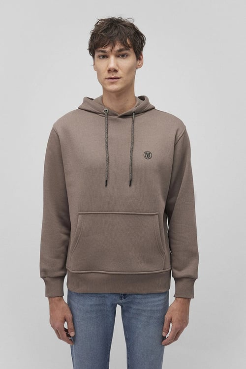 Pamuk Karışımlı Loose Fit Kapüşonlu Şardonlu Erkek Sweat 065809-87875 BEJ