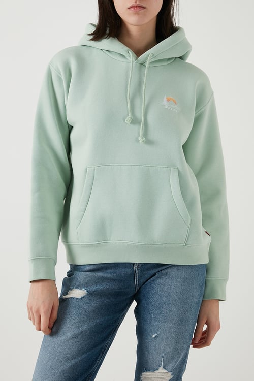 Pamuk Karışımlı Regular Fit Kapüşonlu Kadın Sweat 001U6-0001 FISTIK YEŞİL