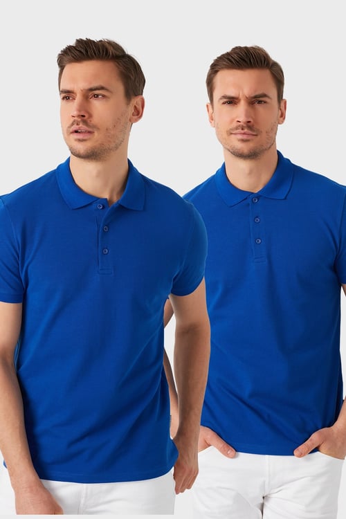 Pamuk Regular Fit Düğmeli 2'li Paket Erkek Polo Yaka T Shirt 5902127S2 Saks-Saks