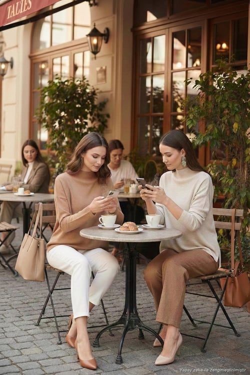Pamuklu Arkası Uzun Dik Yaka 2'li Paket Triko Kadın Kazak 4615002S2 BEJ-CAMEL