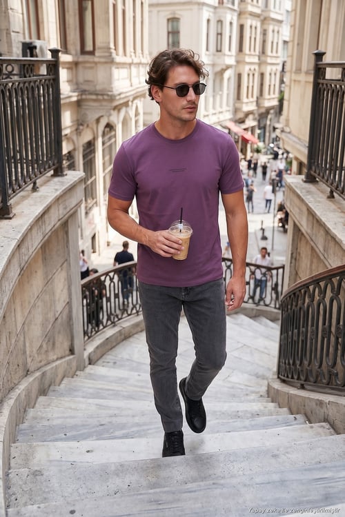 Pamuklu Baskılı Regular Fit Bisiklet Yaka Erkek T Shirt 59020205 MÜRDÜM