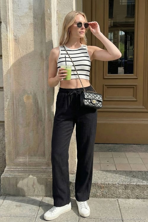 Pamuklu Belden Bağlamalı Yüksek Bel Geniş Paça Cepli Regular Fit Kadın Pantolon 668YP4760 SİYAH