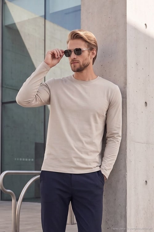 Pamuklu Bisiklet Yaka Basic Erkek Sweat 59050742 TAŞ