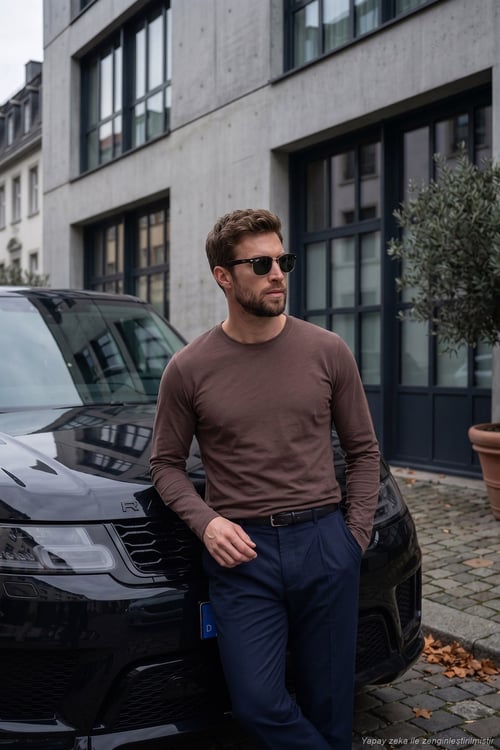 Pamuklu Bisiklet Yaka Basic Erkek Sweat 59050742 KAHVE