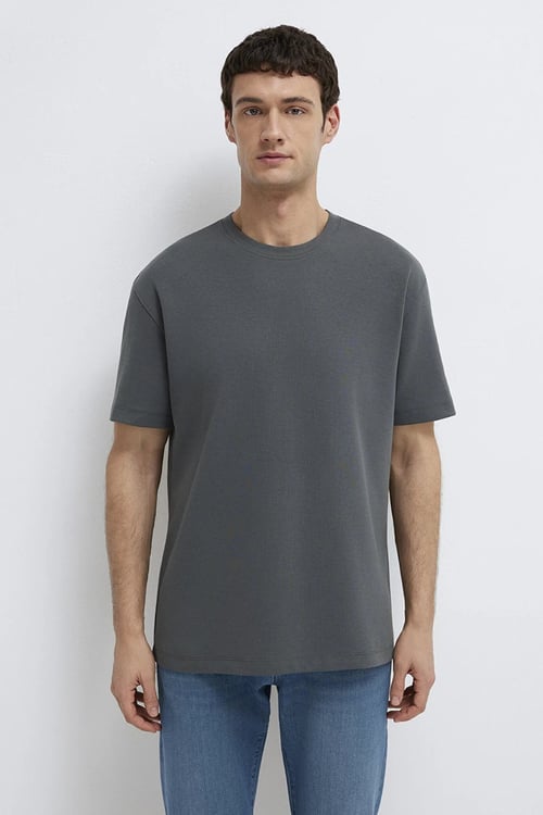Pamuklu Bisiklet Yaka Basic Erkek T Shirt 0612731-70088 KOYU GRİ