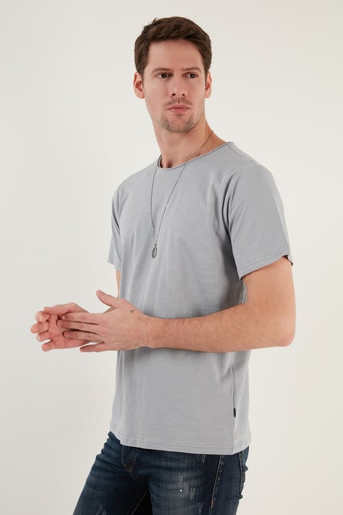 Pamuklu Bisiklet Yaka Basic Erkek T Shirt 59020001 AÇIK GRİ