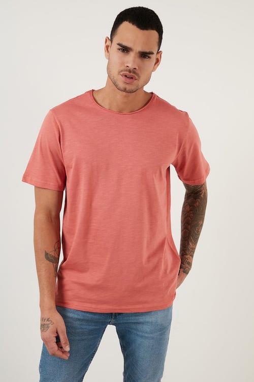 Pamuklu Bisiklet Yaka Basic Erkek T Shirt 59020001 KİREMİT