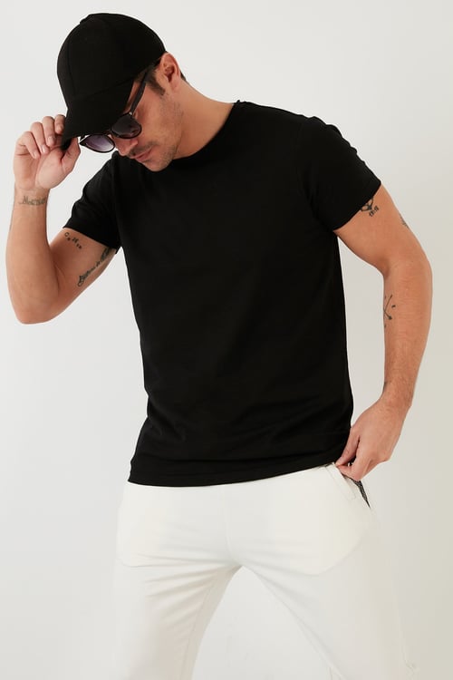 Pamuklu Bisiklet Yaka Basic Erkek T Shirt 59020001 SİYAH