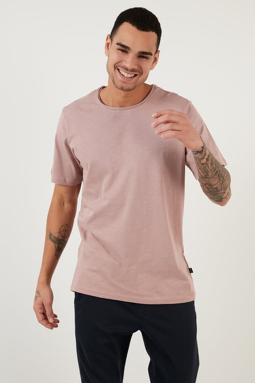 Pamuklu Bisiklet Yaka Basic Erkek T Shirt 59020001 PUDRA