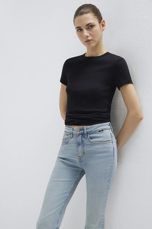Pamuklu Bisiklet Yaka Basic Kadın T Shirt 1613081-900 SİYAH
