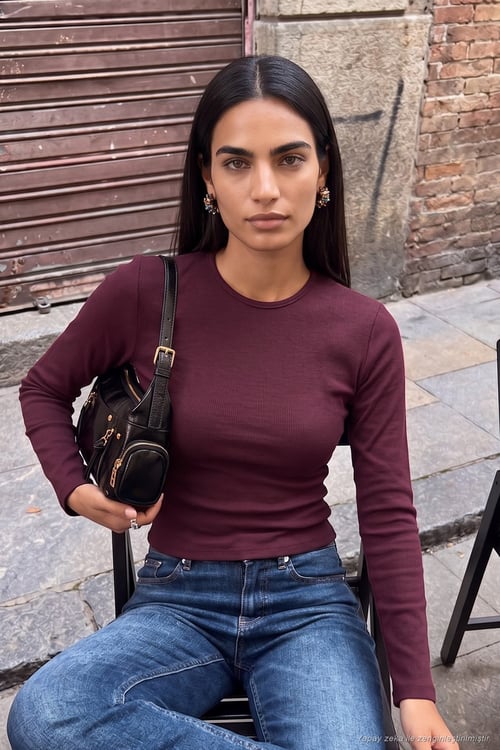 Pamuklu Bisiklet Yaka Crop Kadın Bluz 5867060 MÜRDÜM