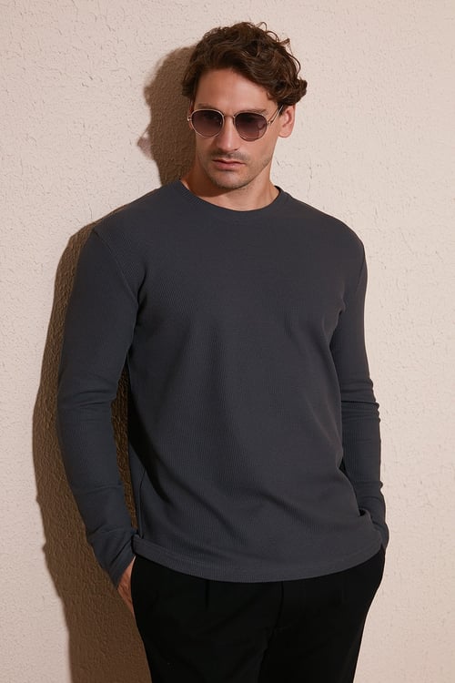 Pamuklu Bisiklet Yaka Normal Kalıp Basic Erkek Sweat 5905073 ANTRASİT
