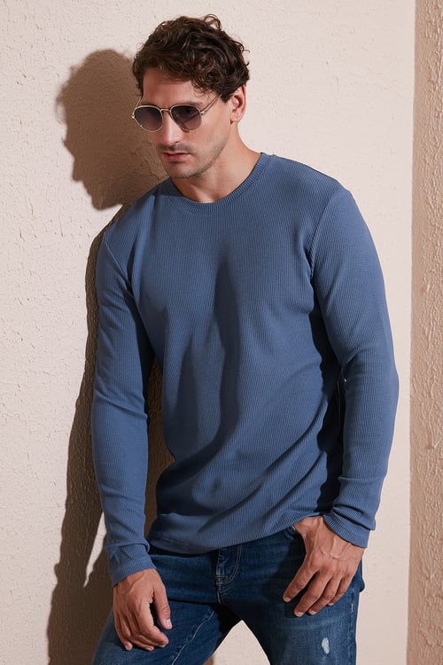 Pamuklu Bisiklet Yaka Normal Kalıp Basic Erkek Sweat 5905073 KOYU GRİ