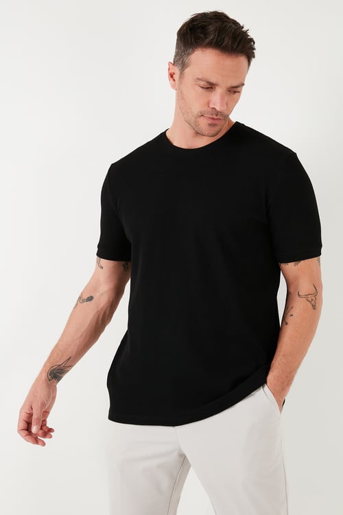 Pamuklu Bisiklet Yaka Regular Fit Basic Erkek T Shirt 5902759 SİYAH