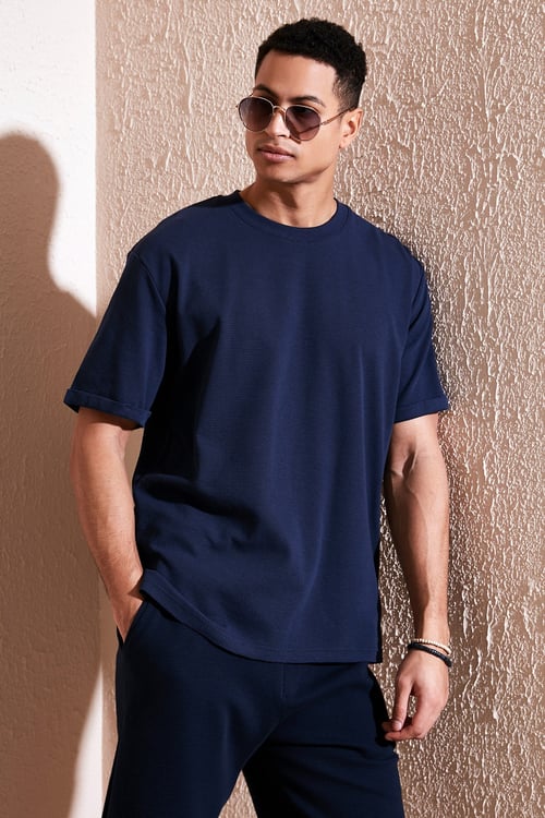 Pamuklu Bisiklet Yaka Regular Fit Basic Erkek T Shirt 5902731 İNDİGO