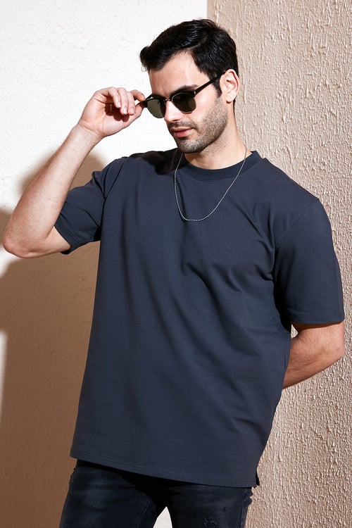 Pamuklu Bisiklet Yaka Relaxed Fit Basic Erkek T Shirt 5902610 ANTRASİT