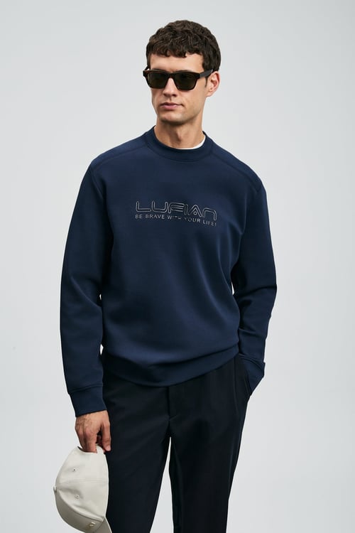 Pamuklu Boyfriend Fit Bisiklet Yaka Erkek Sweat 112030171 LACİVERT