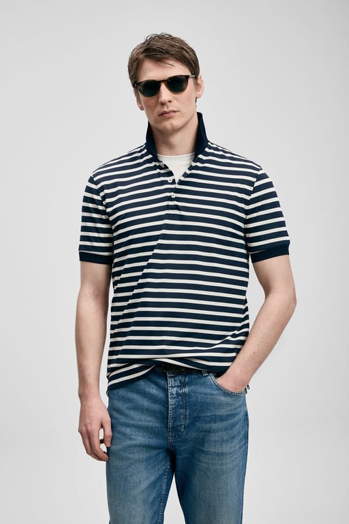 Pamuklu Çizgili Düğmeli Erkek Polo Yaka T Shirt 111040250 LACİVERT