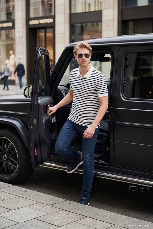 Pamuklu Çizgili Kısa Kollu Düğmeli Erkek Polo T Shirt 5904046 İNDİGO