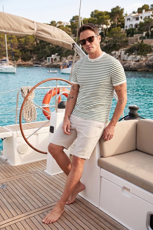 Pamuklu Çizgili Regular Fit Bisiklet Yaka Erkek T Shirt 5903005 ELMA YEŞİLİ