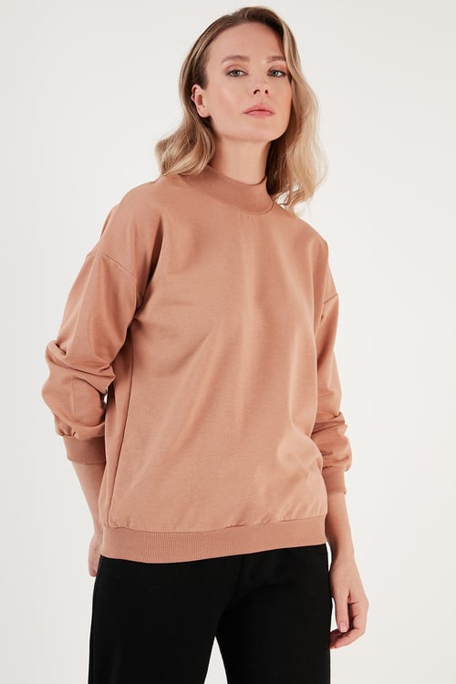 Pamuklu Dik Yaka Basic Örme Kadın Sweat 5863323 BİSKÜVİ