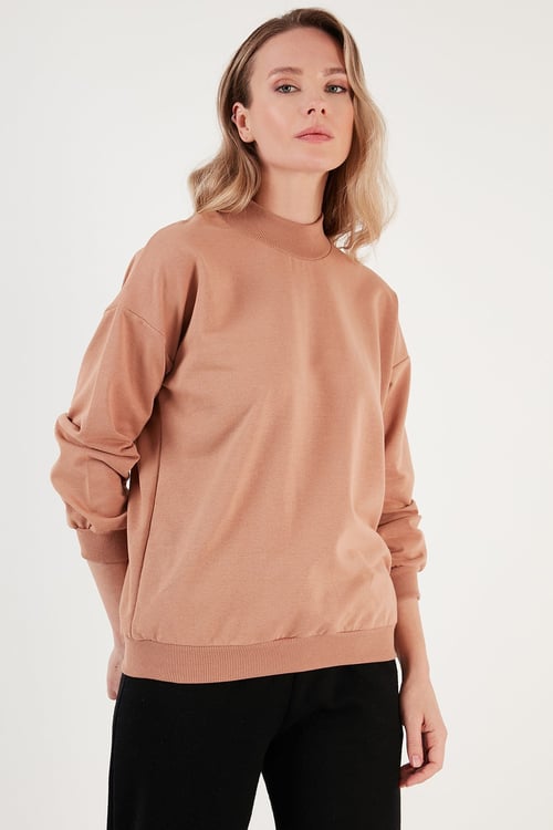 Pamuklu Dik Yaka Basic Örme Kadın Sweat 5863323 BİSKÜVİ