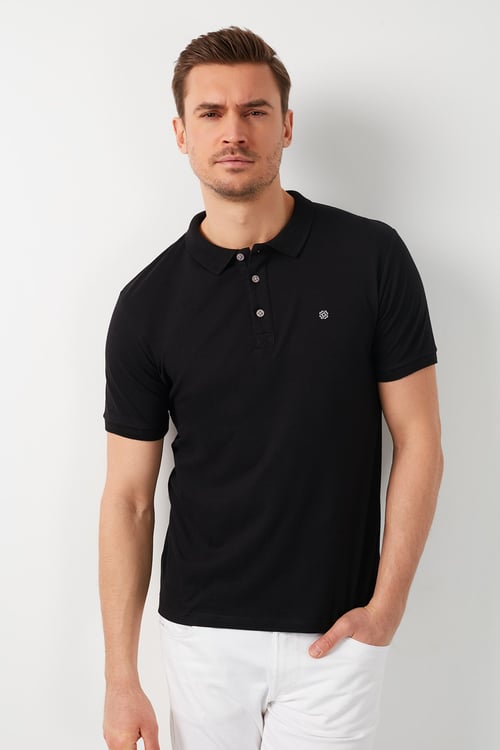 Pamuklu Düğmeli  T Shirt Erkek Polo 0438101 SİYAH