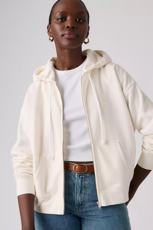 Pamuklu Kapüşonlu Fermuarlı Kadın Sweat 001U1-0003 BEYAZ